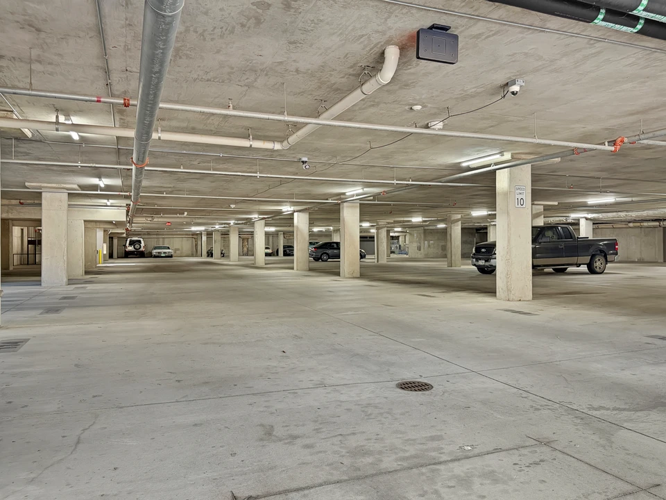 Covered parking garage interior